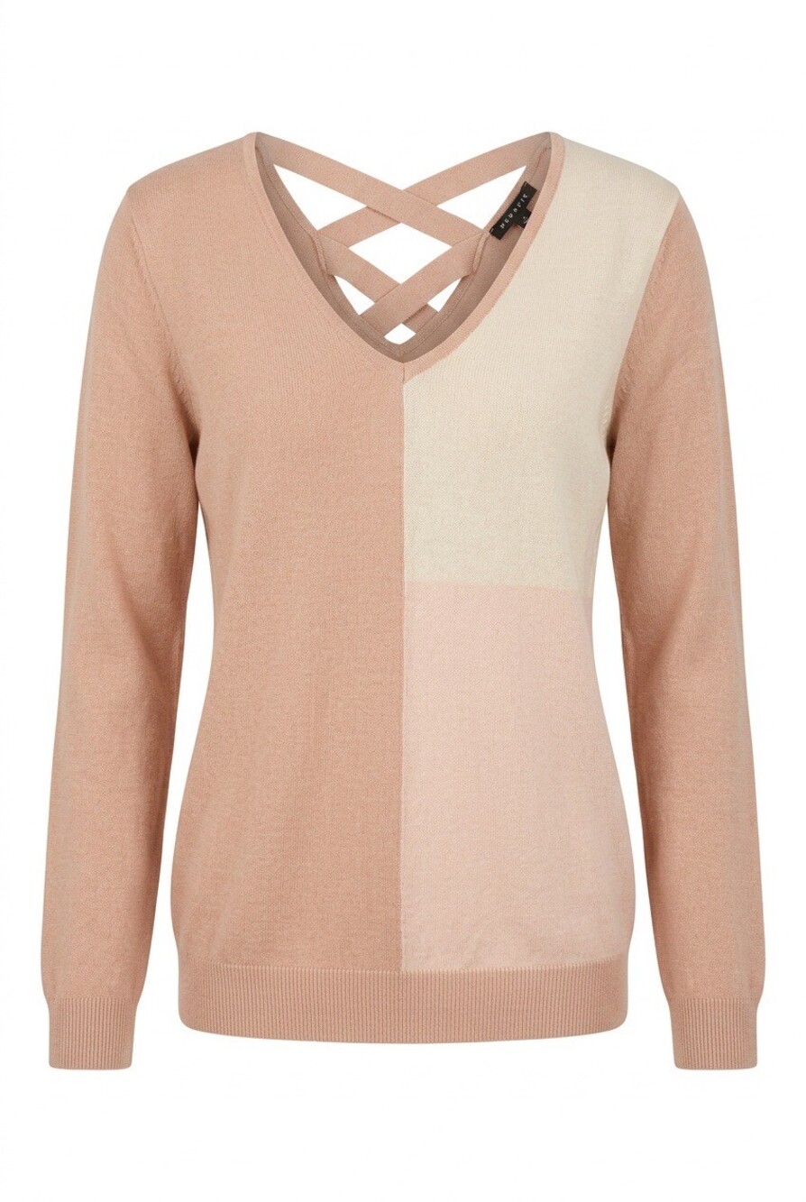 Love Ellie Women's Long Sleeve Color Block Sweater Criss-Cross Neckline, Size L